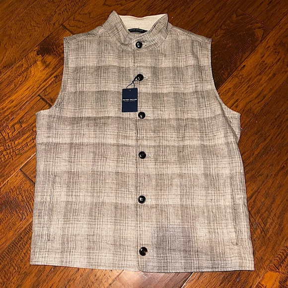 Peter Millar Crown Crafted Journeyman Linen Vest Men's Size Large Argil - Picture 1 of 12